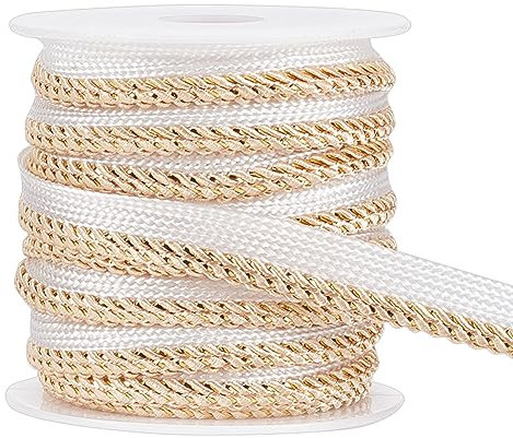 BENECREAT Circa 9.14 m di Cordoncino per Labbra In Filigrana, Strisce per Tubazioni In Nastro di Poliestere In Filigrana D'Oro Da 10 mm per Cucire Costumi, Decorazione Tessile per La Casa