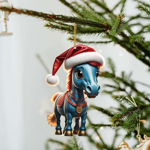 Niedlicher Pferde und Weihnachtskugeln Ornament Christbaumschmuck Acryl Pferde-Kugeln Weihnachtsanhänger Weihnachtsbaumschmuck Weihnachtspferde Anhänger Weihnachtsbaum Dekoration (F, OneSize)