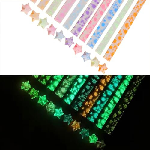 YEJAHY 420 Blatt leuchtende Origami-Stern-Papierstreifen, Papierstern-Origami-STR eifen, im Dunkeln leuchtende Glücksstern-Origami-Papierstern-Dekorationspapierstreifen für DIY-Geschenkdekoration (C)