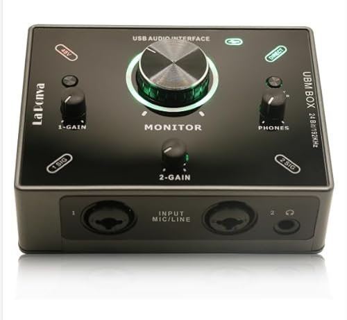 2024 La Ponva Sleek and Compact USB Audio Interface with Dual Combo XLR/6.3mm Inputs with 48V Phantom Power, 24Bit 192KHz