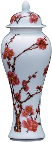 Vase en porcelaine blanche florale chinoise avec couvercles, style oriental chinois en porcelaine ancienne, pots de rangement décoratifs pour centre de table
