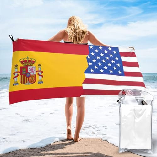 OdDdot Toalla de baño súper absorbente con estampado de la bandera de España de Estados Unidos, toalla grande de secado rápido, toalla de microfibra suave para playa, gimnasio, camping