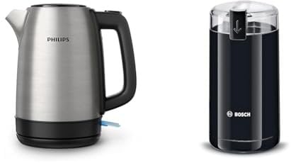 Philips Daily Collection Metall-Wasserkocher-Feder-Deckel & Bosch Hausgeräte TSM6A013B Kaffeemühle, Schwarz