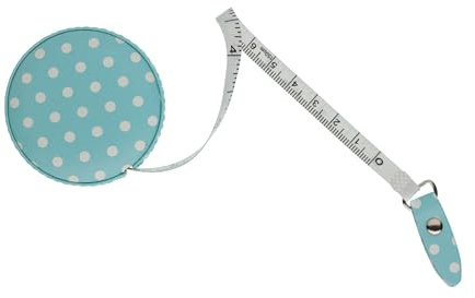 The Quilted Bear Polka Dot Retractable Tape Measure with Double Sided Metric & Imperial Measuring Tape for Sewing, Tailors or as a Body Measuring Tape 150cm/60 (Blue Polka Dots)
