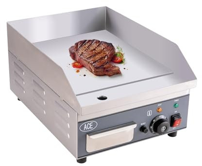 Commercial Electric Griddle, 35x40cm Countertop Flat Top Restaurant Griddles 8mm Hotplate BBQ Grill Stainless Steel Steaks Business Catering Grill with Temperature Control 240V 2KW
