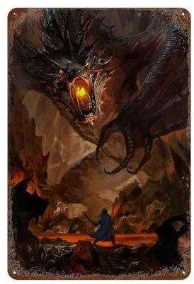 NRCKMIHRAE Poster, Motiv: Spiel, Herr der Ringe, Smaug, Wanddekoration, Kunst, Metallblechposter, moderne Heimdekoration, Kunst, Metallposter, Hausbar, Laden, Dekorationen, Vintage-Schild, Geschenk,