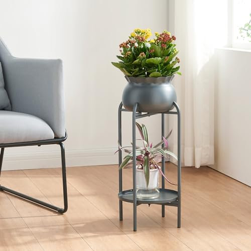 [en.casa] Porte-Plantes Style Intemporel avec Cache-Pot Support de Plantes pour Intérieur Étagère à Fleurs pour Salon Chambre Métal 81 x 40 x 40 cm Noir