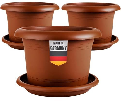LIVINJA Terracotta 3er-Set Pflanzkübel 50cm Rund - Blumentopf draußen 50cm Durchmesser mit Untersetzer, XXL Pflanzkübel mit optimaler Drainage