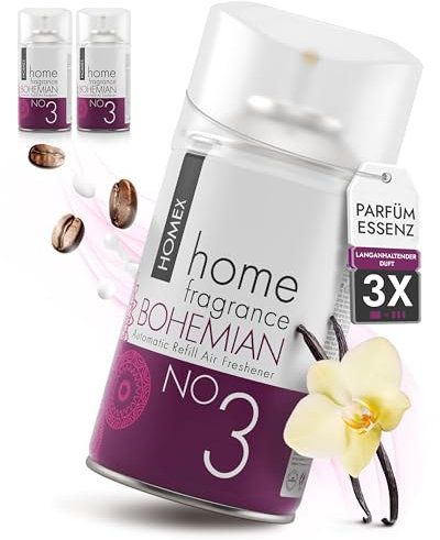 Roselive HOMEX Raumduft Nachfüller kompatibel mit Airwick, Glade etc. raumspray - Lufterfrischer Nachfüllflasche für Duftspender in Wohnung, WC, Bad - Raumdüfte gegen Geruch (3er-Pack, BOHEMIAN)