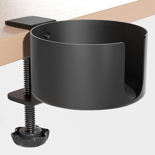 Portavasos Mesa, Universal Soporte Tazas de Escritorio Antiderrames, Antideslizante Soporte para Tazas de Cafe de Clip de Aluminio para Hogar y Oficina (1 Piezas, Negro)