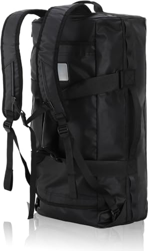Haimont Robuster Outdoor-Duffel-Rucksack Overnight Reisetasche Schwarz 60L | 60/90L Größen, Umwandelbar, Robuste PVC, D-förmige Öffnung & verstaubare Gurte, Camping, Reisen & Outdoor