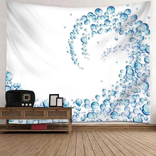Skcess Tapestry Weiß Blau, Polyester Wand Tuch Wassertropfen Tapisserie für Wohnzimmer Schlafzimmer Wohnheim Wanddeko Wandteppich 260x240CM