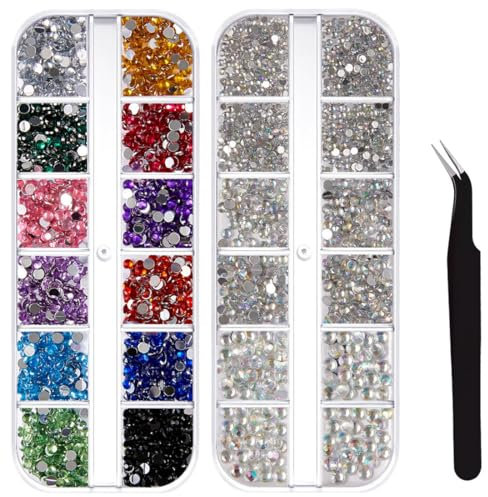 JEYORZY 2 cajas decoraciones para uñas, diamantes de imitación para uñas, Cristales para Uñas, Gemas de Espalda Plana, Decoraciones para Uñas, Con 1 Pinzas, accesorios uñas, pegatinas uñas