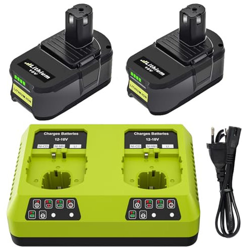 2X 18V 6000mAh Batterie de Remplacement pour Ryobi One+ P117 Double Port Chargeur RB18L50 RB18L40 RB18L25 P108 P107 P122 P104 P105 P102 P103 avec Indicateur LED