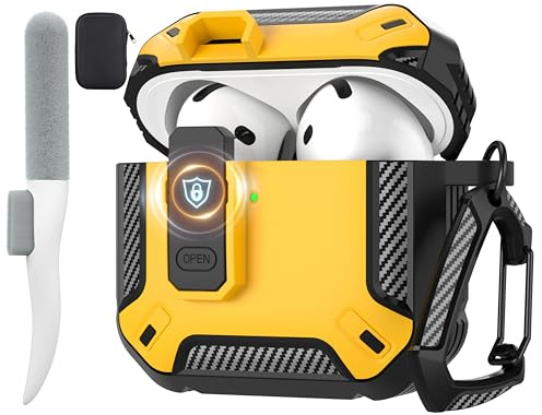 Maxjoy für AirPods 4 Hülle mit Reinigungsset, Gelb | mit Schloss, Stoßfeste,Reinigungsbürste, Aufbewahrungstasche,Magnetverschluss,Drahtloses Laden, Kabelloses Laden