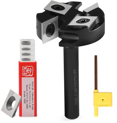 HOZLY Fraise plate pour défonceuse à bois - Diamètre de coupe : 31,8 mm - Diamètre de la tige : 8 mm - Avec 10 lames interchangeables en carbure de tungstène - 2 + 2 flûtes - Fraise à aplatir - Fraise