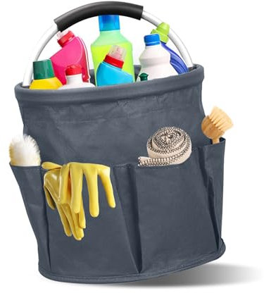 OHVBAEON Cleaning Caddy Organiser,Foldable Storage Box with Handle Oxford Fabric Storage Hamper Multi Pocket Cleaning Caddy Bag,Easy To Carry Multifunctional Organiser for Picnic Bath Cleaning(Grey)