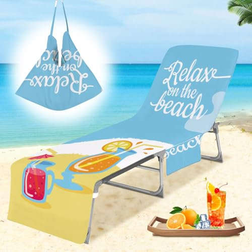 Cyiecw Frottee Schonbezug für Gartenliege, 75x210cm Liegenauflage mit 2 Taschen, Mikrofaser Schnelltrocknend Strandhandtuch für Sonnenliege Schwimmbäder Strände Garten