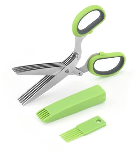 XYTAHDM Edelstahl Küchenschere 5 Klingen, Gemüseschere,mit Sicherheitsabdeckung und Reinigung Kamm,Gewürzschere,Kräuterscheren, Küchen-Gemüseschere für Kräuter, Schnittlauch, Petersilie, Rosmarin