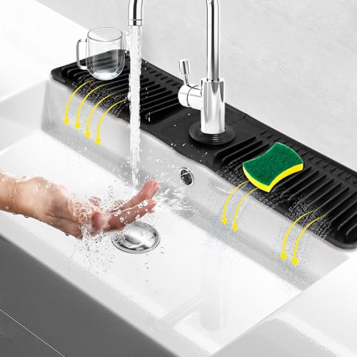 Folding Faucet mat for Kitchen Sink, Sink Splash Guard Behind Faucet, Silicone Faucet Handle Drip Catcher Tray, Silicone Kitchen Faucet mat, Faucet Draining mat of Sink Accessories With Button Lock