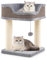 COSTWAY Kratzbaum Klein, Katzenbaum mit großem Plüschsitz, Ball & Sisal-Kratzsäulen, Katzenkratzbaum Holz, Katzen Katzenmöbel Kletterbaum, Aktivitätsbaum Spielbaum Katzenturm, 38x38x51 cm (Grau)