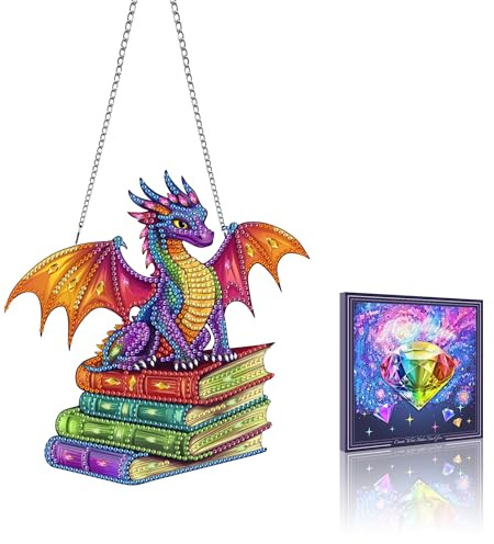 VAIIEYO 5D DIY Diamond Painting Anhänger Drache, Tiere Diamant Painting Bilder Malerei Kits mit Kett, Diamant Home Wand Decor Gemälde Diamond Dekoration, Veranda Fenster Wandbehang