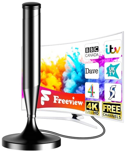 Indoor TV Aerial for Freeview HD – Reliable Digital TV Aerial Indoor with 360° Reception, Magnetic Base, UHF/VHF Support, 4K/1080P Ready, 5m Coaxial Cable, Easy Setup