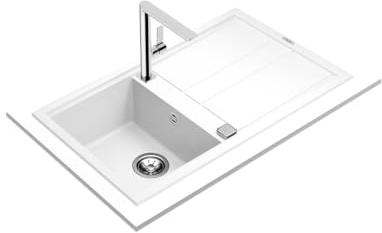 TEKA Fregadero Encastrado 1 Cubeta con Escurridor Reversible en Tegranite, Profundidad 20 cm, Válvula Canasta 3 ½” y Sifón, Cesta HelixPro, Mueble de 60 cm, Modelo Nova 45 B-TG 1C 1E