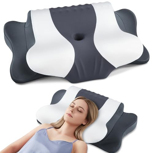 DONAMA Oreiller Ergonomique Cervical,Oreiller Coussin Mémoire de Forme Dorment sur Le Côté, sur Le Dos ou sur Le Ventre avec Taie d'oreiller