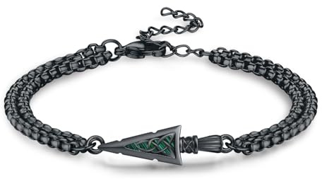 REDSUN Pfeilspitze Armband Schwarz 925 Sterling Silber Keltischer Armband Herren Pfeil Anhänger mit Opal/Abalone/Malachit Schmuck Verstellbares für Damen Unisex Geburtstag 7.5 +2'' Edelstahlarmband