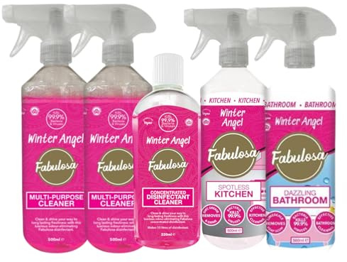 FabFinds Winter Angel Mini Cleaning Bundle 5 Piece Bathroom, Kitchen 2 Multipurpose Sprays & Concentrated Disinfectant