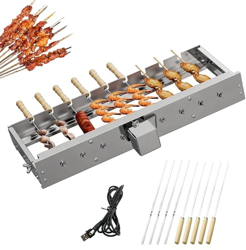 Girarrosto Elettrico, Spiedo Girevole Per Barbecue In Acciaio Inox 50 cm Con Motore USB Accessorio Schaschlik 9 Fori Con 9 Spiedini 5 Giri/Min Larghezza Regolabile Accessori Per Grill Da Giardino
