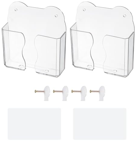 sourcing map 2 Pcs Cute Wall Mounted Phone Holder, Self-Adhesive PC Phone Stand with Charging Hole Charger Remote Control Stand Organizer for Home Office Bedroom Kitchen Smartphone, Transparent