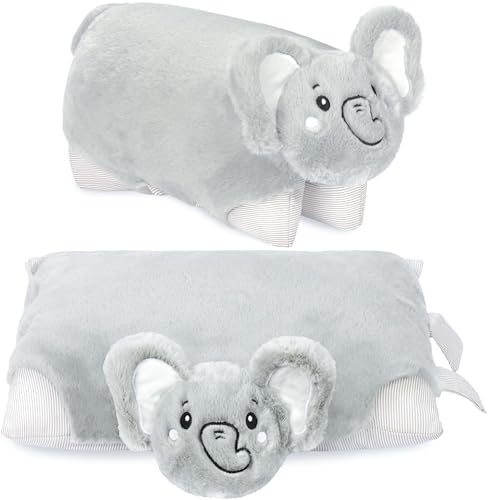 BRUBAKER Kuscheltier Kissen Elefant - 2 in 1 Stofftier und Kuschelkissen | 40 x 30 cm Dekokissen - aufklappbares Kinder Plüschkissen mit Klettverschluss - Tier Reisekissen - Grau