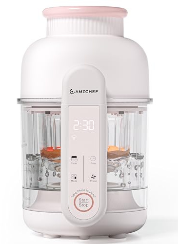 AMZCHEF Babynahrungszubereiter 6-in-1 mit Dampfgarer | Automatisches Kochen & Mixer mit Altersauswahl und Timer, für verschiedene Zutaten, spülmaschinenfest und BPA-frei