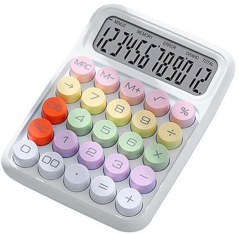 Colorful Desk Calculator, 12 Digit Multi Function Electronic Basic Calculator 4 Color Cute Desk Accessories with LCD Display Big Button for Home School Office (White)