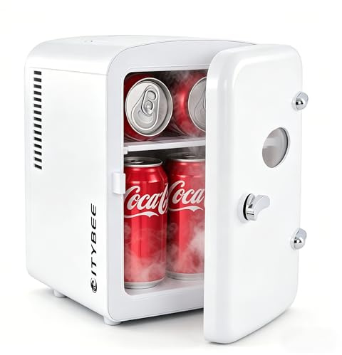 Citybee Mini Kühlschrank - 4L Minikühlschrank mit Kühl- & Heizfunktion - 220V AC für Zimmer Steckdose & 12V DC für Auto - Kleiner Kühlschrank Minibar für Camping/Büro/Hotel - Weiß