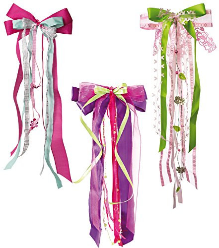 große 3-D Schleife ca. 23 cm breit u. 50 cm lang - für Mädchen/z.B. Schultüten Zuckertüten Geschenke - blau türkis lila gelb Schultütenschleife Schleifen De..