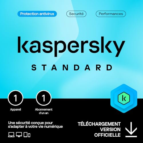 Kaspersky Standard Anti-Virus 2026 | 1 appareil | 1 an | Sécurité Avancée | Protection bancaire | Optimisation des performances | PC/Mac/Mobile | Code d'activation par email