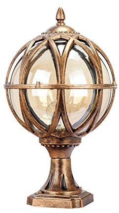 Außen Retro Sockelleuchte Bronze Kugel Gartenleuchte Aluminium Und Glas Säule Lampe Villa Hotel Rasen Laterne Landschaft Garten Balkon Terrasse Boden Wegeleuchte (21.5 * 11.5 * 38 cm)