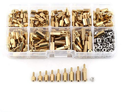 360pcs M2.5 Brass Male-Female Standoff and Stainless Steel Hex Nuts Assortment Kit PCB Board Repair Accessory with Storage Box