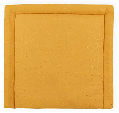 KraftKids Wickelauflage in Musselin goldene Punkte auf Gelb, Wickelunterlage 85x75 cm (BxT), Wickelkissen