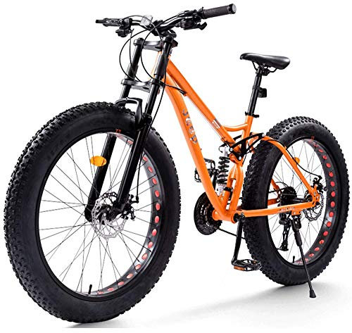 NENGGE Vollfederung Mountainbike 26 Zoll für Herren Damen, Erwachsenen Fette Reifen MTB mit Scheibenbremsen, Unisex Fahrräder, Rahmen aus Kohlenstoffstahl,Orange,21 Speed