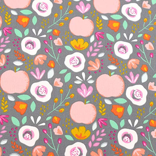 MAGAM-Stoffe Obst-Garten Baumwollstoff Kinderstoff 100% Baumwolle Oeko-Tex Meterware 50cm (Grau)