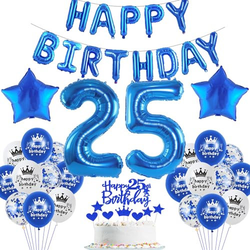 Blau Luftballon 25. Geburtstag mann deko Folienballon 25 Geburtstags mann party dekorationen happy Birthday Girlande Banner Blau Geburtstagsdeko 25 jahre mann Ballon deko 25. Geburtstag Männer
