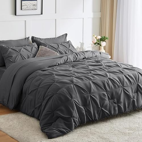 Luxury Alford Alexander Pin Tuck Pinch Pleat Duvet Quilt Cover Reversible Diamond Bedding Set With Matching Pillowcases Grey Double 200cm x 200cm Approximate