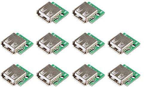 HALJIA 10PCS USB 2.0 Type A Breakout Board Female USB 4 Pin to DIP Adapter Board 2.54mm Pitch Header PCB Board Adapter Connector Converter Compatible with Breadboard Arduino Power Supply DIY