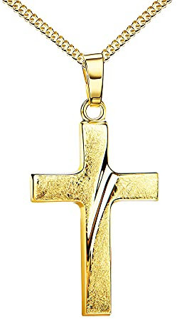 JEVELION Goldenes Kreuz Kreuz-Anhänger Gold-Kreuz für Damen und Herren, Design- Ketten-Anhänger 333 Gold 8 Karat Mit Damenkette - Kettenlänge 70 cm.