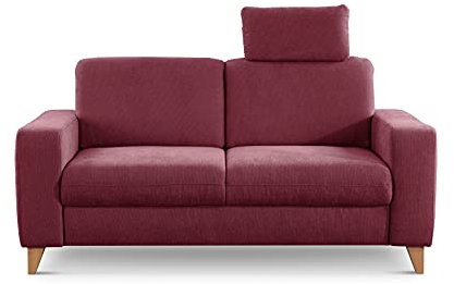 CAVADORE 2er Sofa Lotta / Skandinavische 2-Sitzer-Couch mit Federkern, Kopfstütze und Holzfüßen / 173 x 88 x 88 / Webstoff, Rot