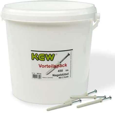 KEW 450x Nageldübel mit Zylinderkopf und vormontierter Nagelschraube - Spreiz-Dübel - Nylon-Dübel mit Einschlagsperre - 8 x 60 mm - 450er-Pack